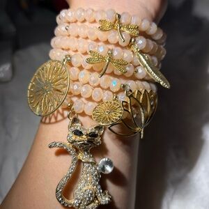 Artisanal Elegant Gold and Cream Charm 7pc Bracelet Set